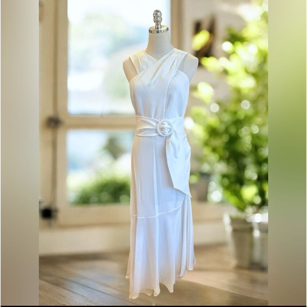 Sachin & Babi $495 Naomi Midi Dress NWT Size 10 Ivory Halter Asymmetrical